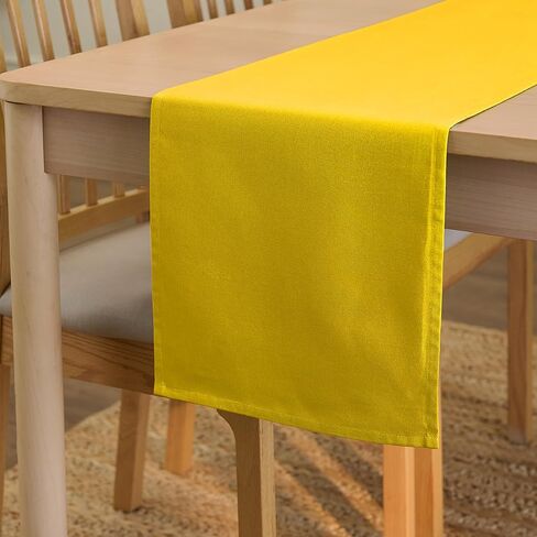 Encasa Table Runner 13x72 in Long | Cotton Canvas Fabric | Sunbeam Yellow Solid Color | Machine Washable & Durable in Kuwait