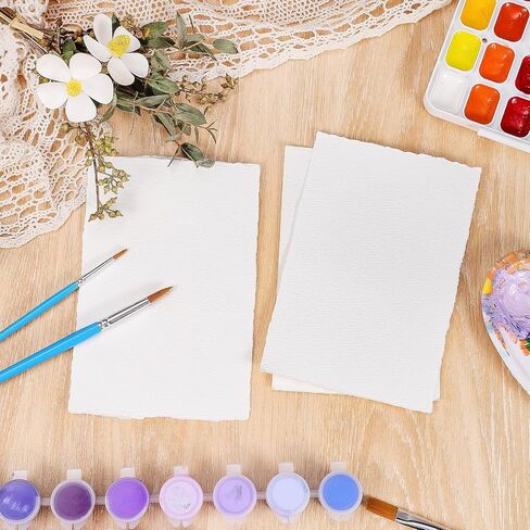 50 Sheets Watercolor Paper 4 x 6inch, 300 GSM Deckled Edge Paper Rough/Textured Handmade Paper Cotton Paper for Watercolors, Wedding Invitations, Cards, Crafts in Saudi Arabia