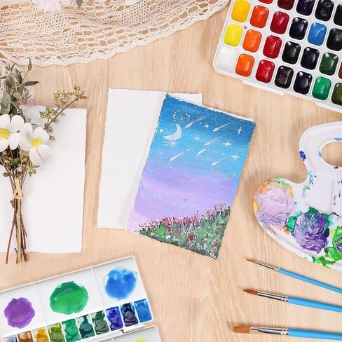50 Sheets Watercolor Paper 4 x 6inch, 300 GSM Deckled Edge Paper Rough/Textured Handmade Paper Cotton Paper for Watercolors, Wedding Invitations, Cards, Crafts in Saudi Arabia
