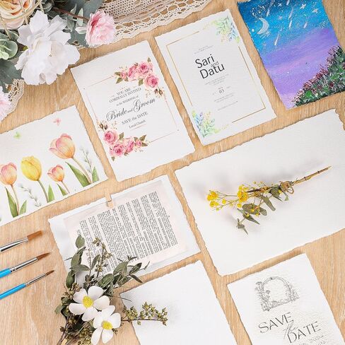 50 Sheets Watercolor Paper 4 x 6inch, 300 GSM Deckled Edge Paper Rough/Textured Handmade Paper Cotton Paper for Watercolors, Wedding Invitations, Cards, Crafts in Saudi Arabia