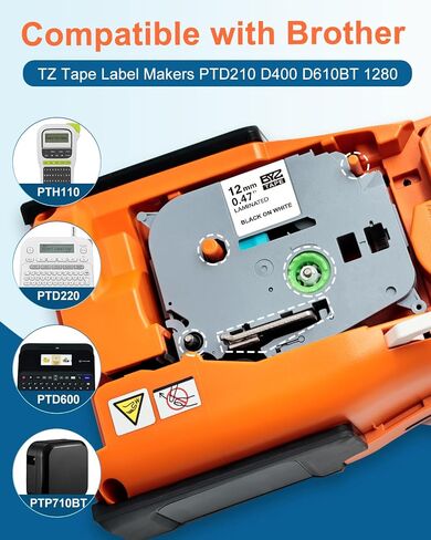 TZe/TZ Tape 12mm 0.47 Laminated Clear Replacement for Brother Ptouch TZe-131 Laminated Black on Clear Label Tape for Brother Label Maker PT-D210, PT-D220, PT-H110, PT-D400, 5-Pack in Saudi Arabia