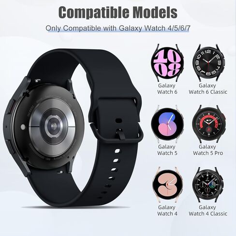 أشرطة Maledan No Gap متوافقة مع Samsung Galaxy Watch 7 6 5 4 FE Band 40mm 44m، Galaxy Watch 5 Pro Band 45mm/Watch 6 4 Classic 43mm 47mm 46mm 42mm، 20mm أساور معصم رياضية من السيليكون الناعم للنساء والرجال in Kuwait