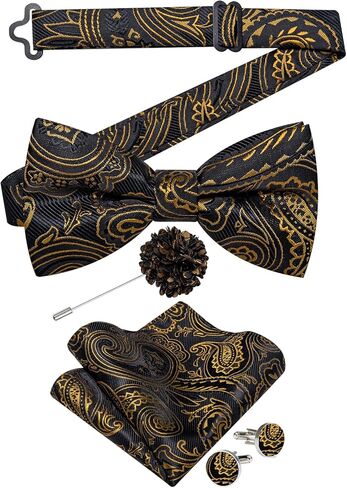 DiBanGu Silk Bow Ties for Men Paisley Pre-tied Bowtie and Pocket Square Cufflinks Lapel Pin Set Wedding Party in Saudi Arabia