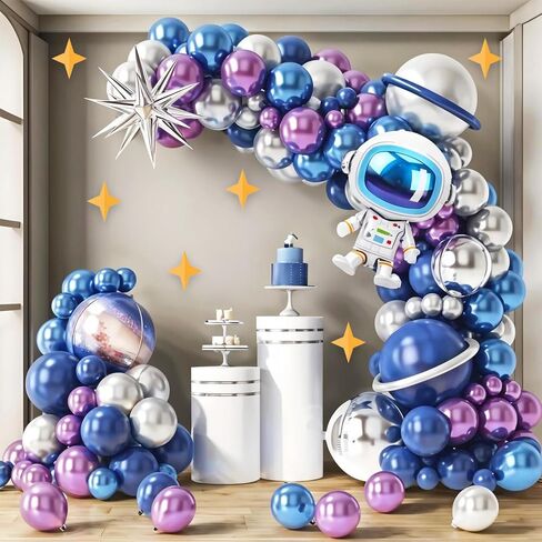 Space Balloon Arch Kit - Galaxy Party Decorations with Astronaut & Rocket Foil Balloons, DIY Space Themed Birthday Decor for Boys Girls, Baby Shower, NASA Party - Includes Arch Strip in Saudi Arabia