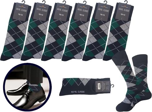 جوارب رسمية كلاسيكية لرفقاء العريس - جوارب رجالية من Argyle - جوارب زفاف - جوارب رسمية مقاس 10-13 (6 أزواج) in Kuwait