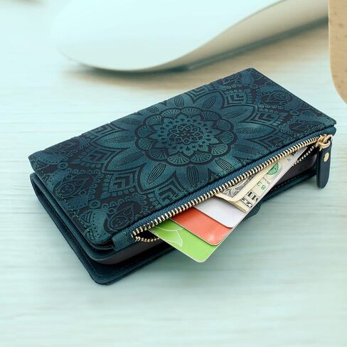 Harryshell Detachable Magnetic Zipper Wallet Leather Case Cash Pocket with 12 Card Slots Holder Wrist Strap for iPhone 8 Plus/iPhone 7 Plus / 6S Plus 5.5 Inch Floral Flower (Black) in Saudi Arabia