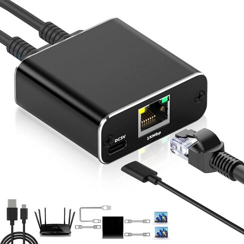 Dual Ethernet Adapter, RJ45 1 to 2, 100Mbps Ethernet Switcher with USB Charging Cable. High-Speed Ethernet Splitter, Compatible with Cat5, Cat5e, Cat6, and Cat7 Cables (Deep Black) in Saudi Arabia