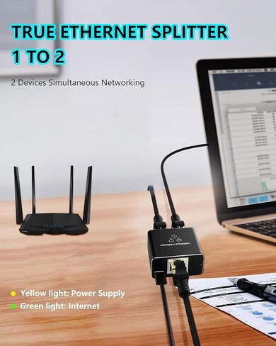 Dual Ethernet Adapter, RJ45 1 to 2, 100Mbps Ethernet Switcher with USB Charging Cable. High-Speed Ethernet Splitter, Compatible with Cat5, Cat5e, Cat6, and Cat7 Cables (Deep Black) in Saudi Arabia