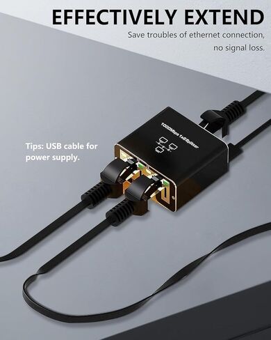 Dual Ethernet Adapter, RJ45 1 to 2, 100Mbps Ethernet Switcher with USB Charging Cable. High-Speed Ethernet Splitter, Compatible with Cat5, Cat5e, Cat6, and Cat7 Cables (Deep Black) in Saudi Arabia