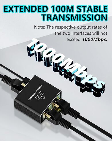 Dual Ethernet Adapter, RJ45 1 to 2, 100Mbps Ethernet Switcher with USB Charging Cable. High-Speed Ethernet Splitter, Compatible with Cat5, Cat5e, Cat6, and Cat7 Cables (Deep Black) in Saudi Arabia