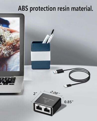Dual Ethernet Adapter, RJ45 1 to 2, 100Mbps Ethernet Switcher with USB Charging Cable. High-Speed Ethernet Splitter, Compatible with Cat5, Cat5e, Cat6, and Cat7 Cables (Deep Black) in Saudi Arabia