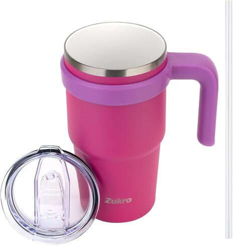 Zukro 20 oz Ceramic Lined Insulated Tumbler with Handle and Straw For Pure Coffee Taste, Reusable Travel Mug with Spill-Proof Lid, Stainless Steel Iced and Hot Coffee Cup, BPA-Free, Lavender in Saudi Arabia
