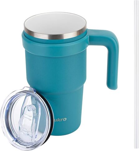 Zukro 20 oz Ceramic Lined Insulated Tumbler with Handle and Straw For Pure Coffee Taste, Reusable Travel Mug with Spill-Proof Lid, Stainless Steel Iced and Hot Coffee Cup, BPA-Free, Lavender in Saudi Arabia