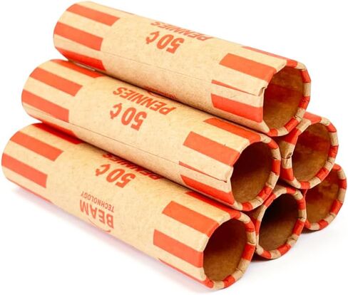 Beam Coin Wrappers Preformed, 112 Quarters, Heavyweight, Durable, Crimped Bottom, Color Coded, ABA Standard, Coin Roll Wrapper (Quarters, 112) in Kuwait