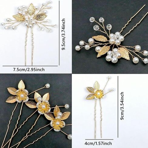 6 Pieces Bridal Wedding Hair Pins Gold Leaf Crystal Pearl Hair Pins Clips Headpiece Vintage Wedding Hair Accessories Jewelry with Rhinestone for Brides Bridesmaids Flower Girls (Classic) in Kuwait
