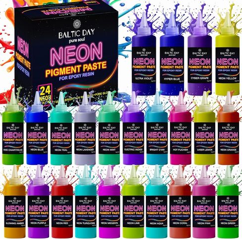 Neon Pigment Paste for Epoxy Resin – 12 Ultra-Bright Colors (15g) | Mica Powder Paste Dye – High-Gloss, Easy Mix for UV Resin, Epoxy Art & Deep Pour Projects in Kuwait