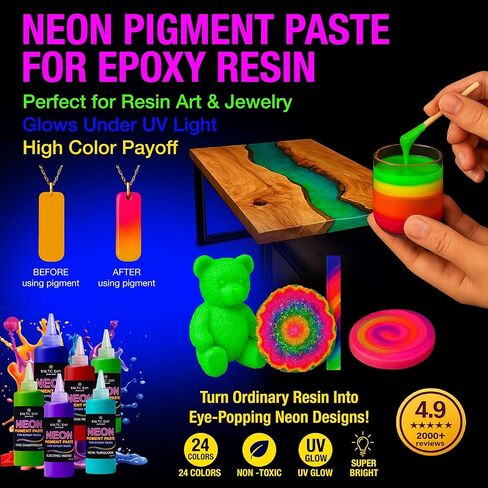 Neon Pigment Paste for Epoxy Resin – 12 Ultra-Bright Colors (15g) | Mica Powder Paste Dye – High-Gloss, Easy Mix for UV Resin, Epoxy Art & Deep Pour Projects in Kuwait