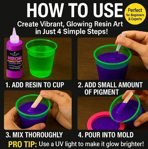 Neon Pigment Paste for Epoxy Resin – 12 Ultra-Bright Colors (15g) | Mica Powder Paste Dye – High-Gloss, Easy Mix for UV Resin, Epoxy Art & Deep Pour Projects in Kuwait