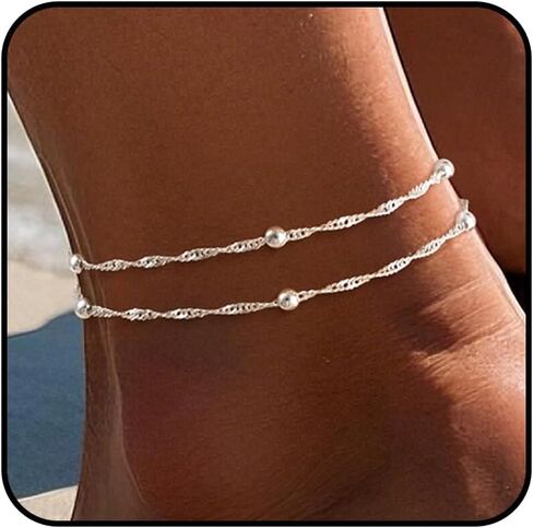 DEARMAY أساور الكاحل الذهبية المقاومة للماء للنساء - 6 قطع خلخال مطلية بالذهب عيار 14 قيراط بطبقات كوبية من سلسلة متعرجة لطيفة مجموعة خلخال صيفية على الشاطئ هدية للنساء والفتيات المراهقات in Kuwait