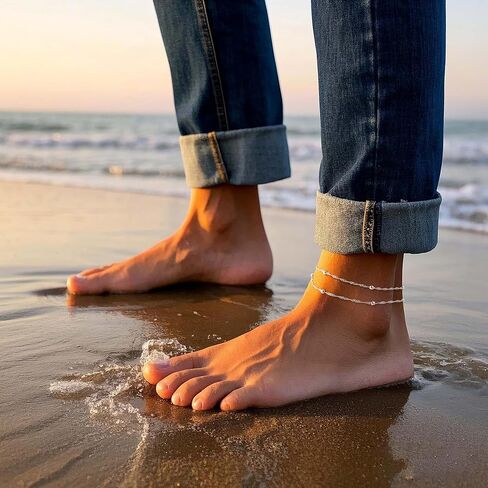 DEARMAY أساور الكاحل الذهبية المقاومة للماء للنساء - 6 قطع خلخال مطلية بالذهب عيار 14 قيراط بطبقات كوبية من سلسلة متعرجة لطيفة مجموعة خلخال صيفية على الشاطئ هدية للنساء والفتيات المراهقات in Kuwait