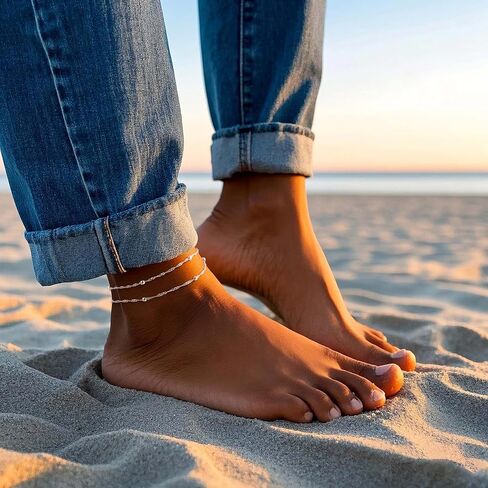 DEARMAY أساور الكاحل الذهبية المقاومة للماء للنساء - 6 قطع خلخال مطلية بالذهب عيار 14 قيراط بطبقات كوبية من سلسلة متعرجة لطيفة مجموعة خلخال صيفية على الشاطئ هدية للنساء والفتيات المراهقات in Kuwait