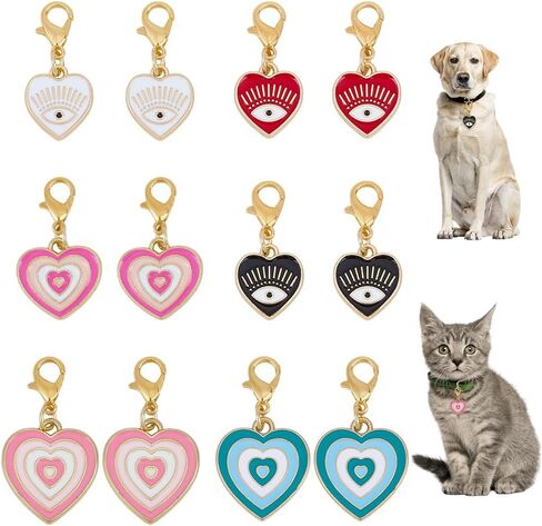 12pcs شرير العيون معلقات طوق للقطط الكلب القلب سبيكة المينا أليفة معلقات كليب على اليقظة الملحق in Saudi Arabia