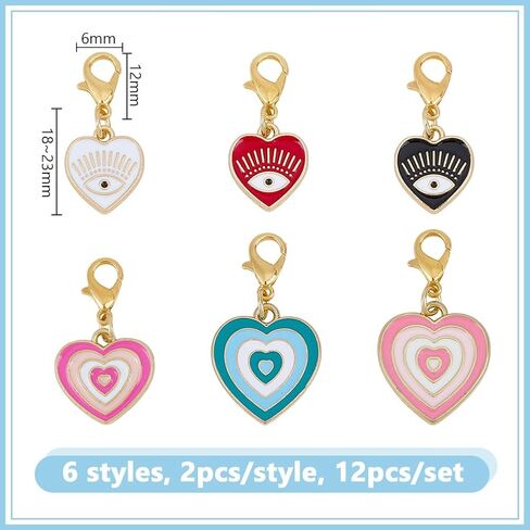 12pcs شرير العيون معلقات طوق للقطط الكلب القلب سبيكة المينا أليفة معلقات كليب على اليقظة الملحق in Saudi Arabia