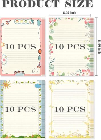 BAYTORY 40Pcs Stationery Letter Writing Paper, A4 Floral Lined Writing Paper Sheets 8.27 x 11.69 In, Decorative Stationery Paper for Letters, Invitations (Floral Lined) in Saudi Arabia