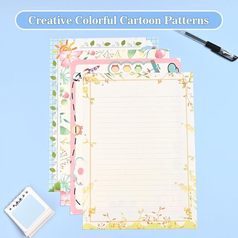 BAYTORY 40Pcs Stationery Letter Writing Paper, A4 Floral Lined Writing Paper Sheets 8.27 x 11.69 In, Decorative Stationery Paper for Letters, Invitations (Floral Lined) in Saudi Arabia