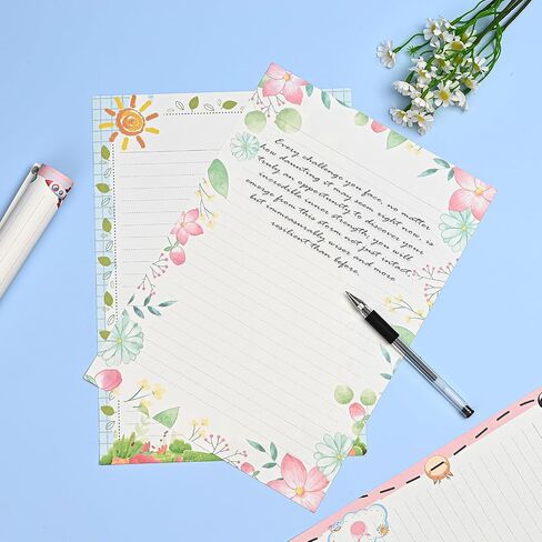 BAYTORY 40Pcs Stationery Letter Writing Paper, A4 Floral Lined Writing Paper Sheets 8.27 x 11.69 In, Decorative Stationery Paper for Letters, Invitations (Floral Lined) in Saudi Arabia