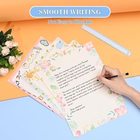 BAYTORY 40Pcs Stationery Letter Writing Paper, A4 Floral Lined Writing Paper Sheets 8.27 x 11.69 In, Decorative Stationery Paper for Letters, Invitations (Floral Lined) in Saudi Arabia