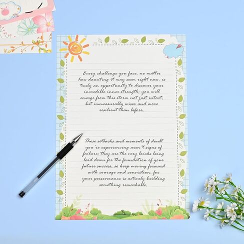 BAYTORY 40Pcs Stationery Letter Writing Paper, A4 Floral Lined Writing Paper Sheets 8.27 x 11.69 In, Decorative Stationery Paper for Letters, Invitations (Floral Lined) in Saudi Arabia