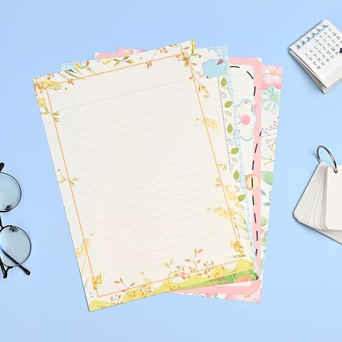 BAYTORY 40Pcs Stationery Letter Writing Paper, A4 Floral Lined Writing Paper Sheets 8.27 x 11.69 In, Decorative Stationery Paper for Letters, Invitations (Floral Lined) in Saudi Arabia