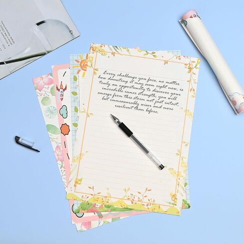 BAYTORY 40Pcs Stationery Letter Writing Paper, A4 Floral Lined Writing Paper Sheets 8.27 x 11.69 In, Decorative Stationery Paper for Letters, Invitations (Floral Lined) in Saudi Arabia