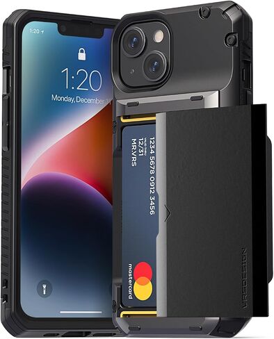 حافظة هاتف VRS DESIGN Damda Glide Pro لهاتف iPhone 14، محفظة شبه تلقائية متينة [4 بطاقات] حافظة متوافقة مع iPhone 14 (2022) (أسود أخدود) in Kuwait