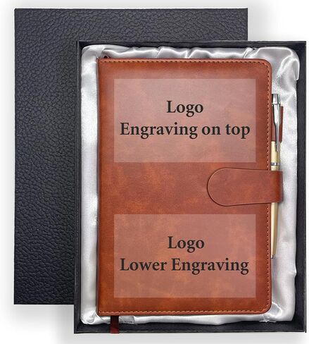 Personalized Notebook with Pen and Gift Box, Custom Text Leather Journal, Gifts for Women Men, Engraved Journals To Write In, Birthday, Best Friend, Mom, Sister, Corporate, Business Gift (Logo-Brown) in Kuwait