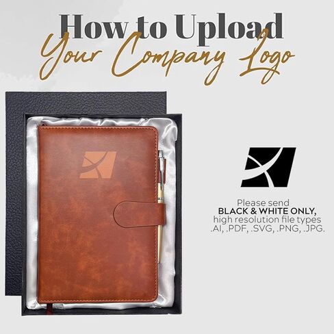 Personalized Notebook with Pen and Gift Box, Custom Text Leather Journal, Gifts for Women Men, Engraved Journals To Write In, Birthday, Best Friend, Mom, Sister, Corporate, Business Gift (Logo-Brown) in Kuwait