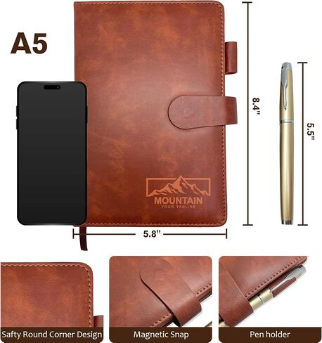 Personalized Notebook with Pen and Gift Box, Custom Text Leather Journal, Gifts for Women Men, Engraved Journals To Write In, Birthday, Best Friend, Mom, Sister, Corporate, Business Gift (Logo-Brown) in Kuwait