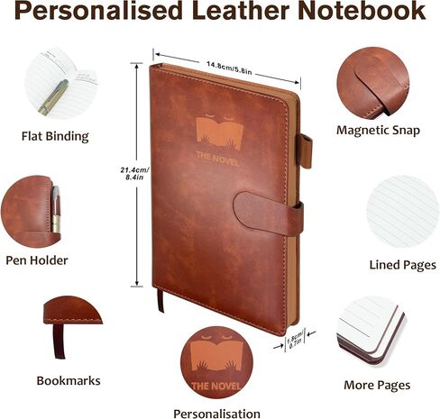Personalized Notebook with Pen and Gift Box, Custom Text Leather Journal, Gifts for Women Men, Engraved Journals To Write In, Birthday, Best Friend, Mom, Sister, Corporate, Business Gift (Logo-Brown) in Kuwait