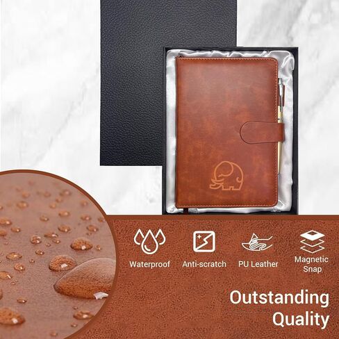Personalized Notebook with Pen and Gift Box, Custom Text Leather Journal, Gifts for Women Men, Engraved Journals To Write In, Birthday, Best Friend, Mom, Sister, Corporate, Business Gift (Logo-Brown) in Kuwait