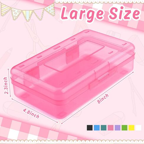 Pink Clear Large Plastic Hard Pencil Box Case for Girls Boys, Crayon Box for School Supplies and Office Supplies in Kuwait