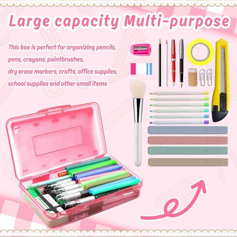 Pink Clear Large Plastic Hard Pencil Box Case for Girls Boys, Crayon Box for School Supplies and Office Supplies in Kuwait