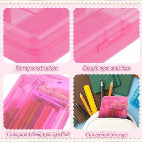 Pink Clear Large Plastic Hard Pencil Box Case for Girls Boys, Crayon Box for School Supplies and Office Supplies in Kuwait