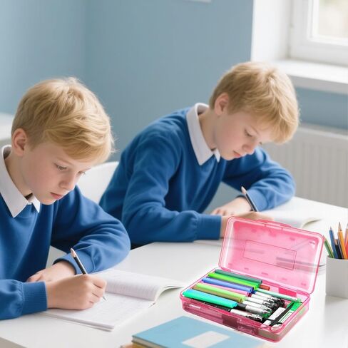 Pink Clear Large Plastic Hard Pencil Box Case for Girls Boys, Crayon Box for School Supplies and Office Supplies in Kuwait