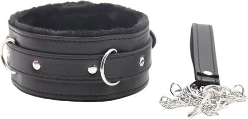 Gothic Leather Collar, PU Leather Fur Lined Collar Necklace, Pet Collar with Detachable Hand Leash Chain in Saudi Arabia