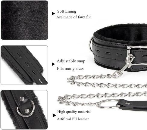 Gothic Leather Collar, PU Leather Fur Lined Collar Necklace, Pet Collar with Detachable Hand Leash Chain in Saudi Arabia