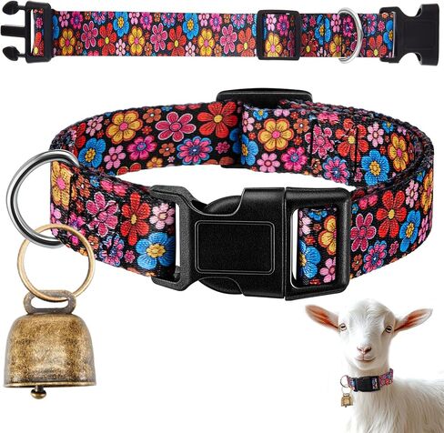 Talltalk Goat Collars with Bells Grazing, Copper Bell and Adjustable Nylon Collar Set Loud Bronze Bell for Summer Small Farm Animal Sheep Cow Sheep Dog Accessories(Retro Flower,Pink) in Kuwait