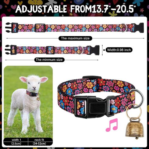 Talltalk Goat Collars with Bells Grazing, Copper Bell and Adjustable Nylon Collar Set Loud Bronze Bell for Summer Small Farm Animal Sheep Cow Sheep Dog Accessories(Retro Flower,Pink) in Kuwait