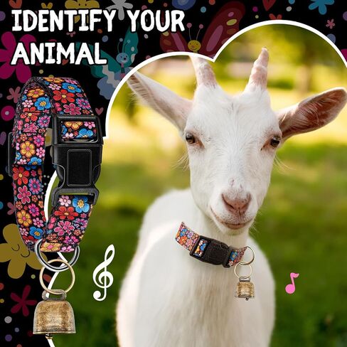 Talltalk Goat Collars with Bells Grazing, Copper Bell and Adjustable Nylon Collar Set Loud Bronze Bell for Summer Small Farm Animal Sheep Cow Sheep Dog Accessories(Retro Flower,Pink) in Kuwait