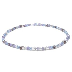 XXL Pale Pastels Faceted Glass Bead Anklet on Elastic, Handmade Pink Lilac White Blue Design : Plus Size Extra Large 13 inches, 4mm Beads in Pretty Summer Colours, Wide Fit Ankle
